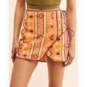 Free People Cleo Printed Wrap Skirt Rust Combo Women’s Size 4 NWT